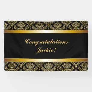 Lona Cartel de felicitaciones de Black Gold Damask