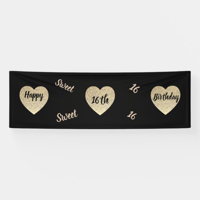 Lona Cartel de feliz 16º cumpleaños (Horizontal)