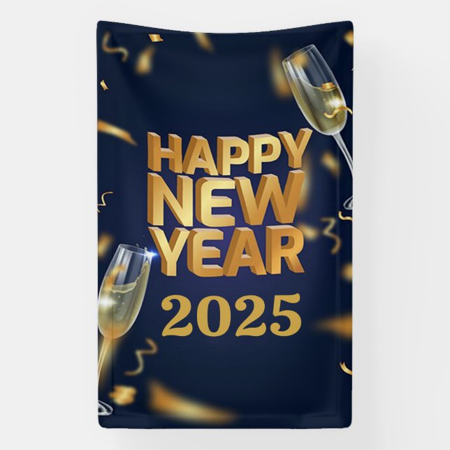 Lona Cartel de Feliz Año Nuevo 2025 (Vertical)