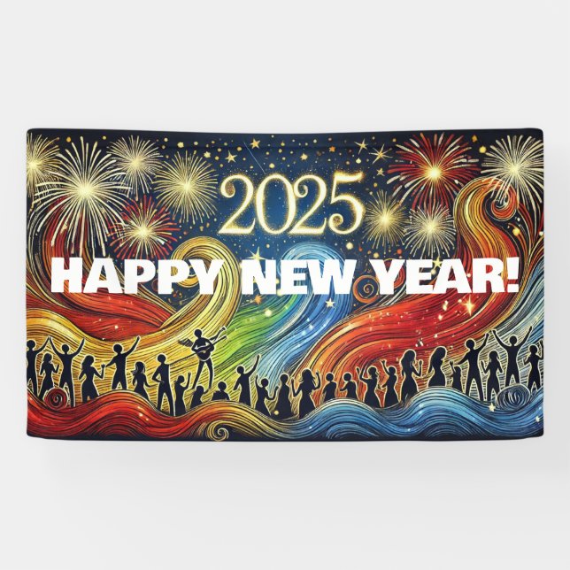 Lona Cartel de Feliz Año Nuevo 2025 (Horizontal)