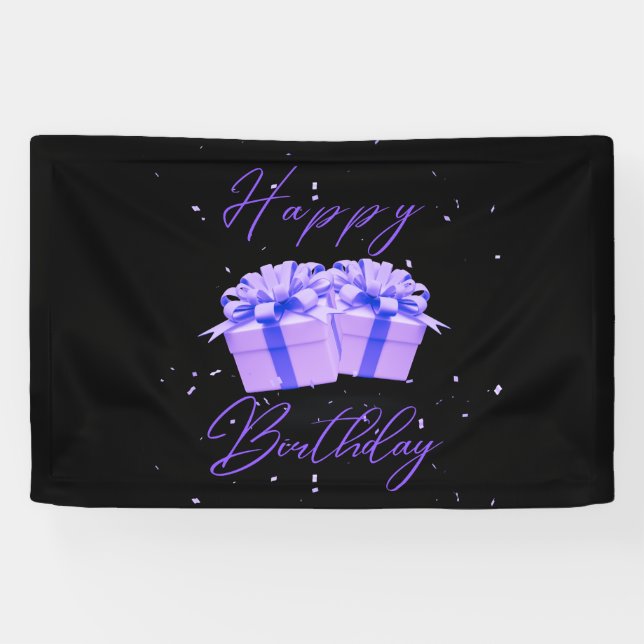 Lona Cartel de Feliz Cumpleaños Bonito Purple 2.5x4 Vin (Horizontal)