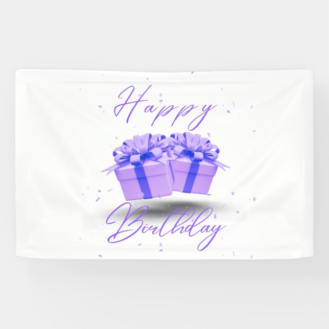 Lona Cartel de Feliz Cumpleaños Bonito Purple 2.5x4 Vin (Horizontal)