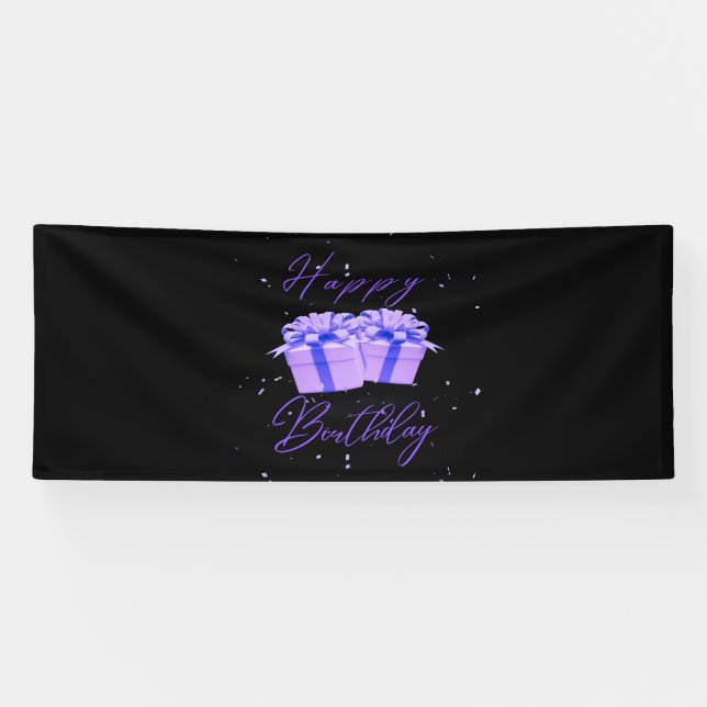 Lona Cartel de Feliz Cumpleaños Bonito Púrpura 4x10 Vin (Horizontal)