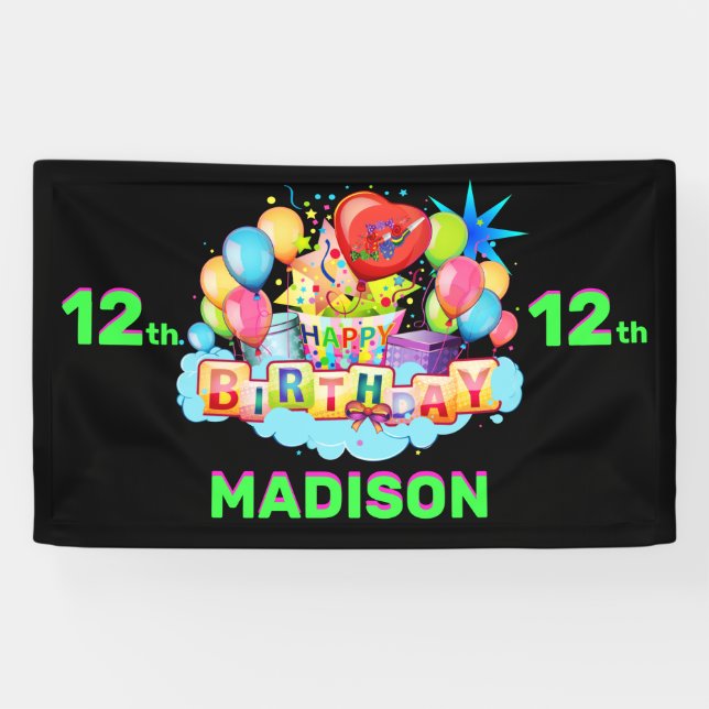Lona Cartel de feliz cumpleaños de diversión para niños (Horizontal)