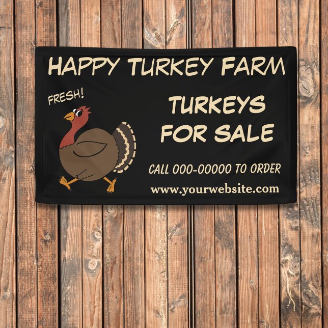 Lona Cartel de Feliz Día de Acción de Gracias a la vent (Add your business name, phone number and website to this Thanksgiving Turkeys For Sale Banner)