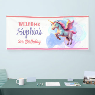 Lona Cartel de Fiesta de bienvenida mágico de unicornio