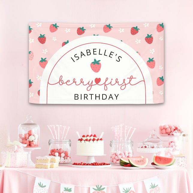 Lona Cartel de fondo de fresa cumpleaños Berry Sweet (Subido por el creador)