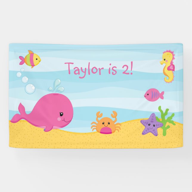 Lona Cartel de fondo del partido de cumpleaños chica ba (Horizontal)