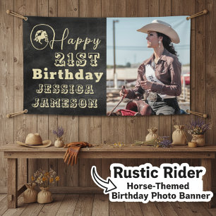 Lona Cartel de foto de cumpleaños con tema de caballo "