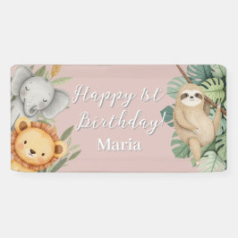 Lona Cartel de foto del Pastel Tropical Wild One Jungle