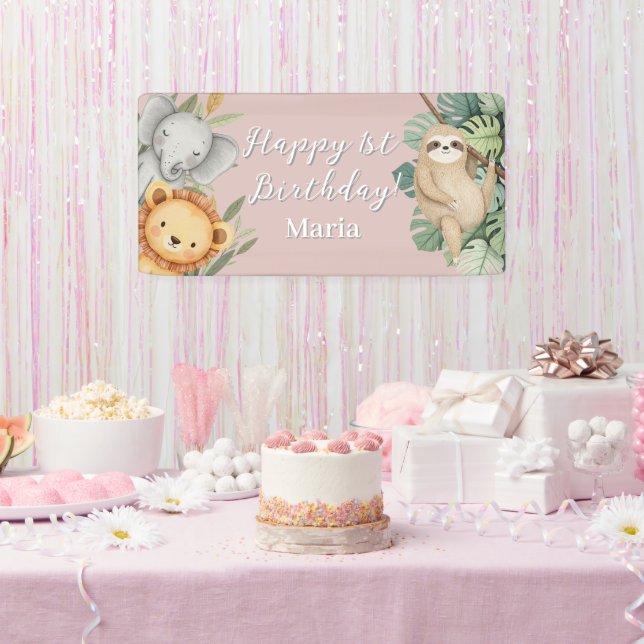 Lona Cartel de foto del Pastel Tropical Wild One Jungle (Fiesta)