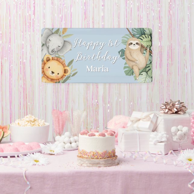 Lona Cartel de foto del Pastel Tropical Wild One Jungle (Fiesta)