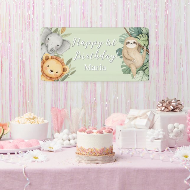 Lona Cartel de foto del Pastel Tropical Wild One Jungle (Fiesta)