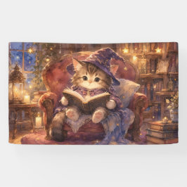 Lona Cartel de Gatito Mago Leyendo