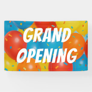 Lona Cartel de GRAN APERTURA con Globos y Confeti Festi