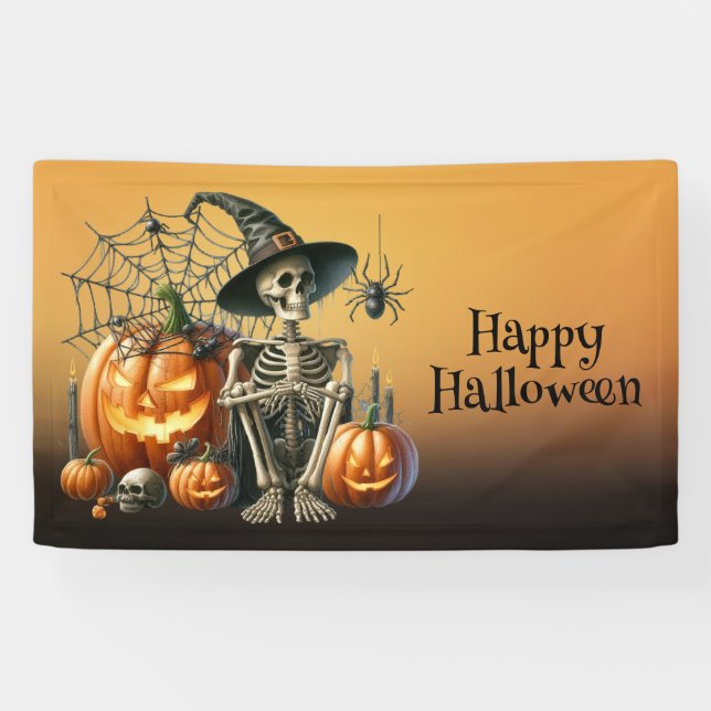 Lona Cartel de Halloween en Skeleton Pumpkins (Horizontal)