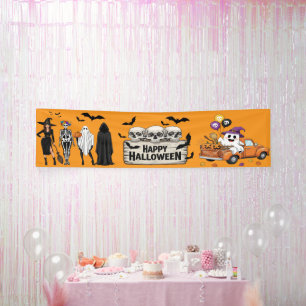Lona Cartel de Halloween Retro - Decoración de Skulls &