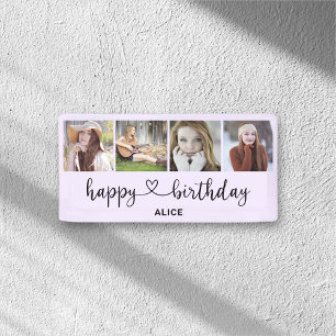 Lona Cartel de Heart Script 4 Photo Happy Birthday