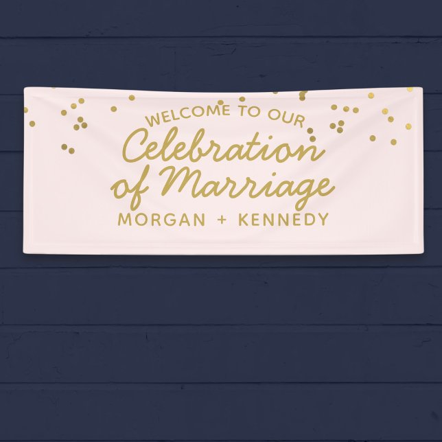 Lona Cartel de la celebración rosada del Boda matrimoni (Celebrate your vow renewal with this pretty pink celebration banner.)