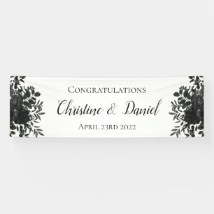 Lona Cartel de la elegante boda gótica negra y blanca R