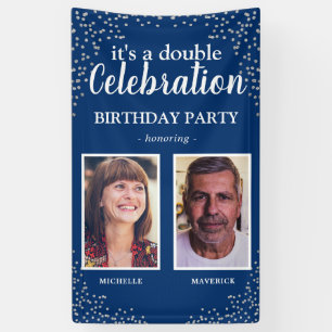 Lona Cartel de la fiesta de cumpleaños Blue Photo Silve
