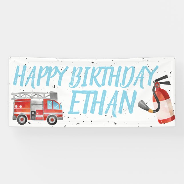Lona Cartel de la fiesta de cumpleaños de Fire Truck -  (Horizontal)
