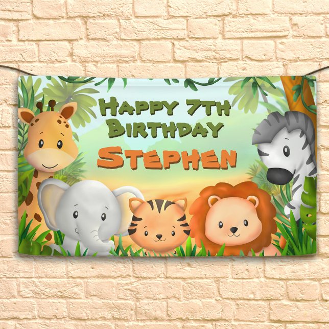 Lona Cartel de la fiesta de cumpleaños de Safari (Safari Birthday Banner)