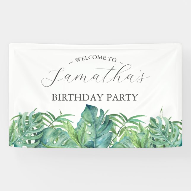 Lona Cartel de la fiesta de cumpleaños Luau tropical (Horizontal)
