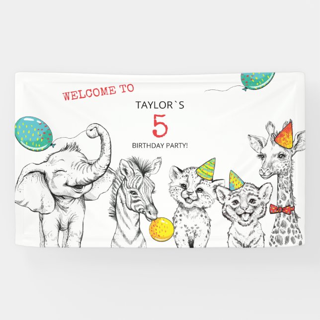 Lona Cartel de la fiesta de cumpleaños número 5. (Horizontal)