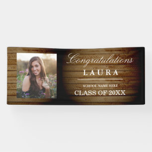 Lona Cartel de la foto de graduación de Rustic Wood Con
