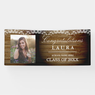 Lona Cartel de la foto de graduación del Rustic Wood La