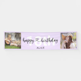 Lona Cartel de la foto de Heart Script Birthday Pastel 