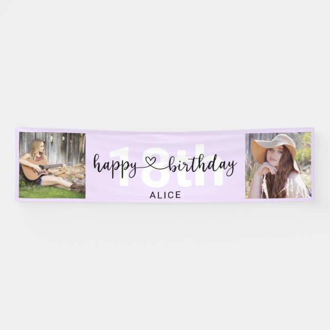 Lona Cartel de la foto de Heart Script Birthday Pastel  (Horizontal)