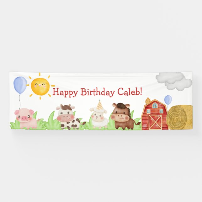 Lona Cartel de la granja de cumpleaños feliz (Horizontal)