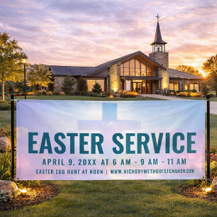 Lona Cartel de la Hora del Servicio de Pascua para las
