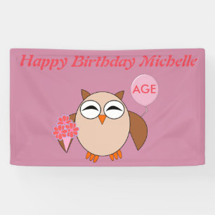 Lona Cartel de la lechuza de cumpleaños de edad persona