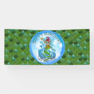 Lona Cartel de la Sirena Guerrera Verde Escala