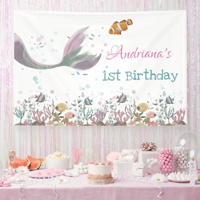 Lona Cartel De La Sirenita Bajo El Mar (Fiesta)