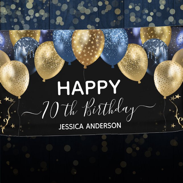 Lona Cartel de los globos azules de oro de 70 años (Subido por el creador)