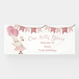Lona Cartel de primer cumpleaños de chica One Silly Goo