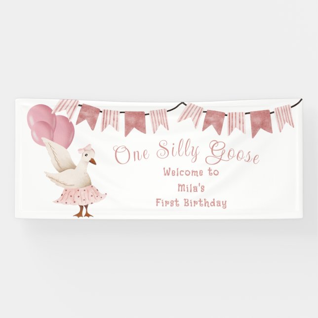 Lona Cartel de primer cumpleaños de chica One Silly Goo (Horizontal)