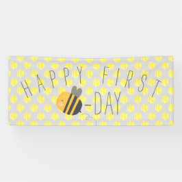 Lona Cartel de primer cumpleaños de Cute Happy Bee Day