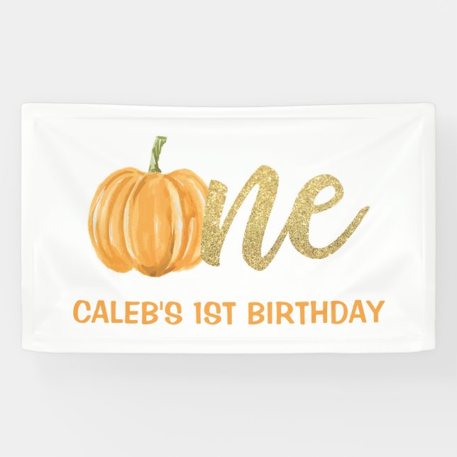 Lona Cartel de primer cumpleaños de la calabaza - niño (Horizontal)
