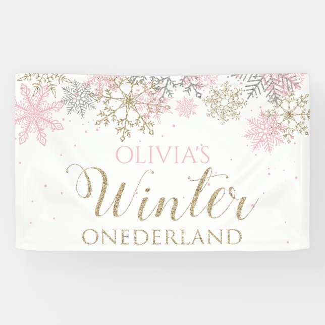 Lona Cartel de primer cumpleaños de Winter Onederland (Horizontal)