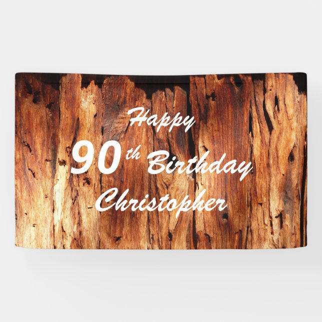 Lona Cartel de Rótulo de cumpleaños 90 Faux Weathered W (Horizontal)