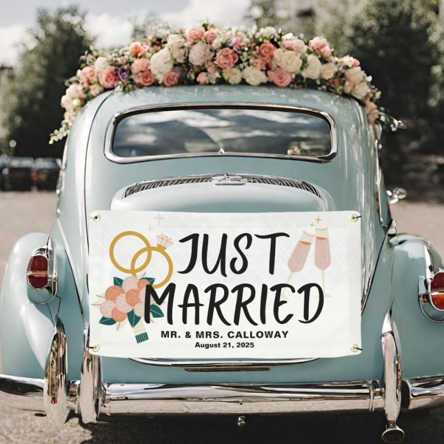 Lona Cartel de un auto retro de iconos recién casados (Subido por el creador)