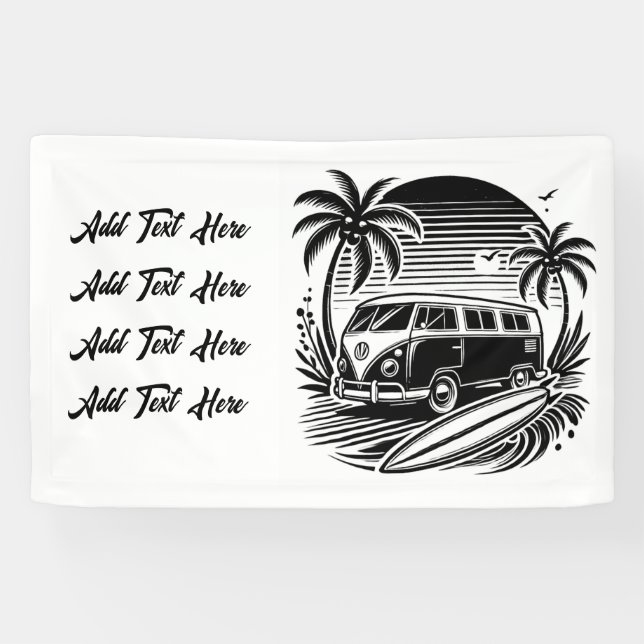 Lona Cartel de Van & Palm Trees Retro Surf (Horizontal)