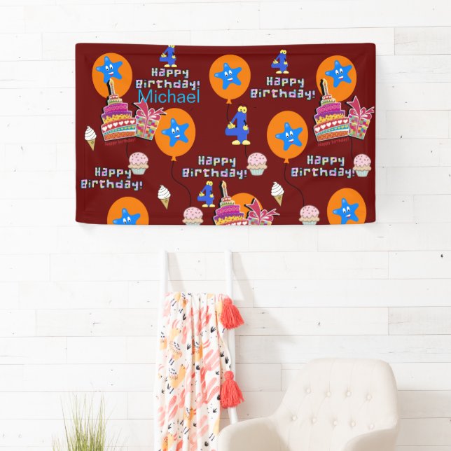 Lona Cartel de Vinyl, cartel de feliz cuarto cumpleaños (In situ)