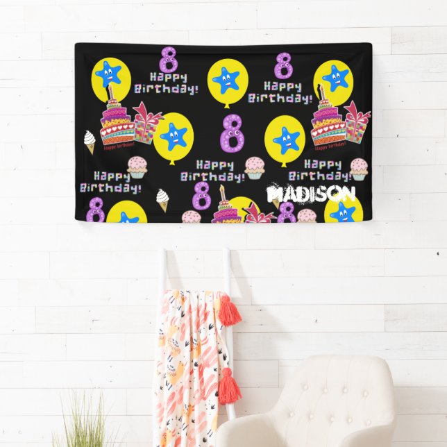 Lona Cartel de Vinyl, cartel de feliz octavo cumpleaños (In situ)
