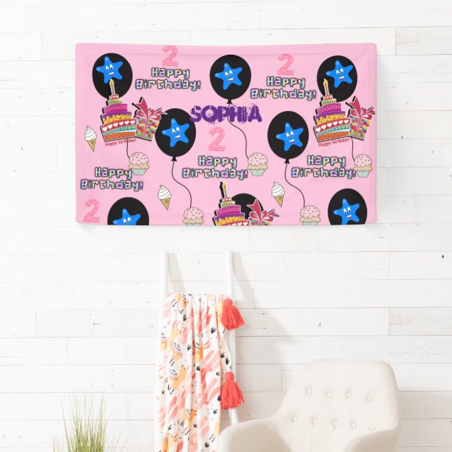 Lona Cartel de Vinyl, cartel de feliz segundo cumpleaño (In situ)